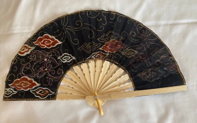 Abanico Mano Paño de Bambú Negro Hecho a Mano Indonesia Nuevo Avenico Verano Moda #23 Foto 1 de 4