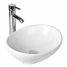 Bathroom Vessel Sink Ceramic Basin Porcelain Wash Bowl Faucet Pop up Drain Combo