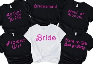 Pink Hen do T-Shirts T-Shirt Braut Barbi Top Braut Party Hochzeit T-Shirts - Bild 1 von 1