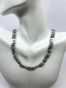 Vintage Trifari Crown silver tone floral Link Choker necklace signed 12 - 14" - Picture 1 of 7