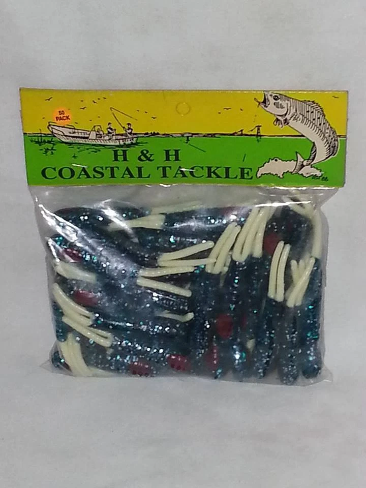 H&H COSTAL TACKLE 3" ESCARABAJO BRILLANTE - 50PK COLA AZUL/BLANCO (SR503-40) Foto 1 de 2