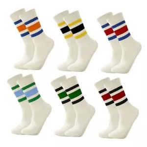 6 Pairs Crew Sport Socks Women Striped Crew Socks Retro Athletic Socks Casual - Picture 1 of 8