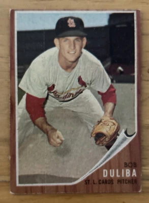 Tarjeta de béisbol 1962 Topps Bob Duliba #149 Cardinals Pitcher bajo grado justo O/C Foto 1 de 2