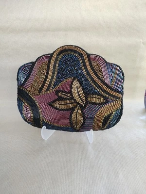 Vintage Debonair McKee Beaded Multicolour Black Satin Clutch/Evening Bag - Image 1 of 3