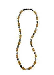 Vintage Tan Wood & Black Gray Hematite Cube Beaded Choker Necklace 17" Boho - Picture 1 of 24