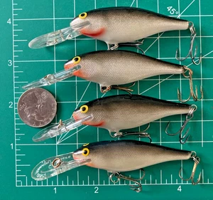 LOTE DE COLECCIÓN 4 SEÑUELOS DE PESCA RAPALA CRANKBAITS SHAD RAPS SR LÁMINA PLATEADA BALSA BUZOS - Imagen 1 de 8
