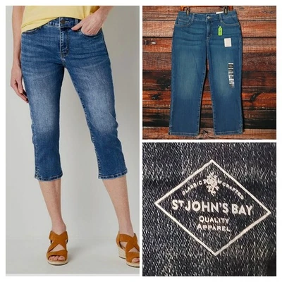 Pantalones de mezclilla St Johns Bay Capri 10 tiro medio secretamente delgados azules elásticos nuevos con etiquetas Foto 1 de 4