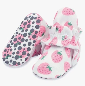 Zutano Baby Booties 12 Mon Organic Cotton W/Gripper Soles Strawberry Print Pink - Picture 1 of 7