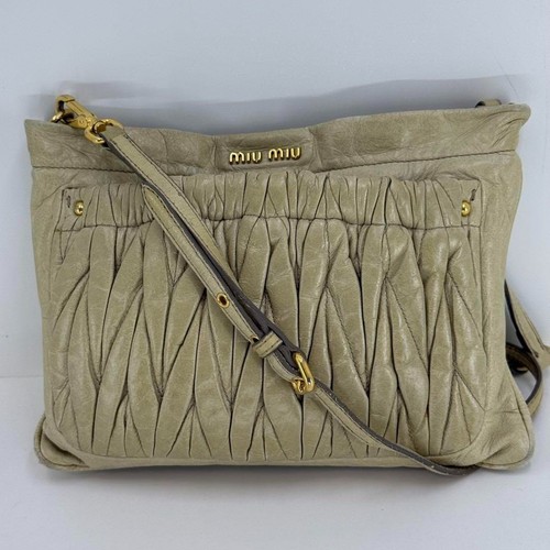 MIU MIU Borsa a tracolla MiuMiu Matelasse tela pelle logo oro USATA originale #S2274