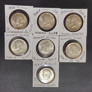 7 COINS ALL 1964-P KENNEDY HALF DOLLARS 90% SILVER-UNCERTIFIED AND CIRCULATED - Picture 1 of 2