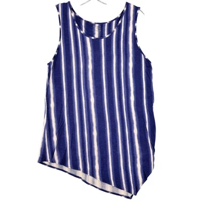Ruff Hewn Blue Stretch Preppy Tank Stripe Asymmetrical Hem Scoop Women's Size L - Image 1 of 4