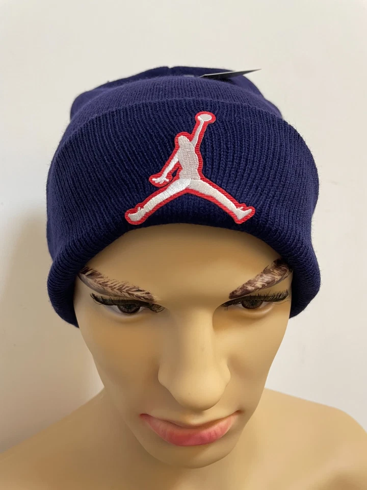 Jordan Rojo Logo Bordado Hombres Informal Exterior Invierno Cálido Tejido Gorro Sombreros Azul Foto 1 de 3