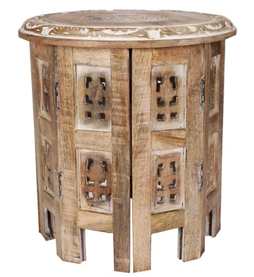 Versátil Mesa de Madera Octogonal - 12" Tapa Redonda, 12" Altura - Blanco Rústico - Con... Foto 1 de 4