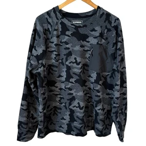EXPRESS Herren Camouflage Rundhals Tasche Pullover Sweatshirt Grau Large Freizeit - Bild 1 von 6
