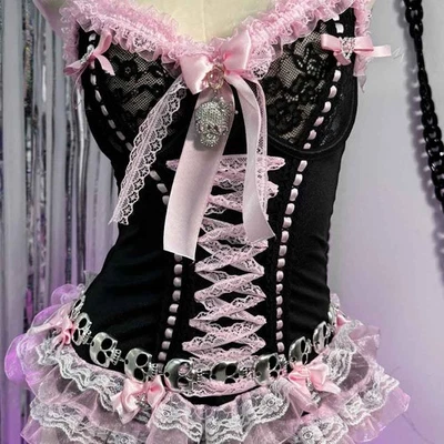 Punk Rock Emo Harajuku E-Girls Gótico Corsé Calavera Y2K TOPS Grunge Hip Hop Gótico Foto 1 de 4