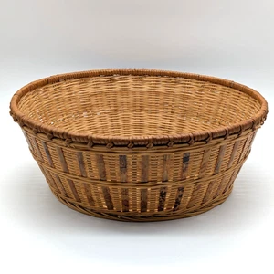 VTG Burnt Bamboo Basket 12" Handmade China Sloped Sides Round Rustic Boho Decor - Picture 1 of 8