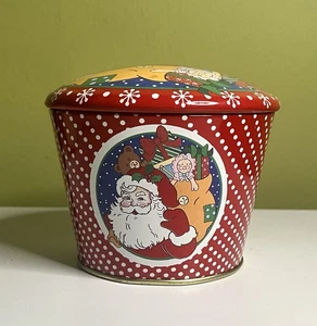 Vintage Meister Christmas Tin Santa Red White Metal Rounded Top - Picture 1 of 6