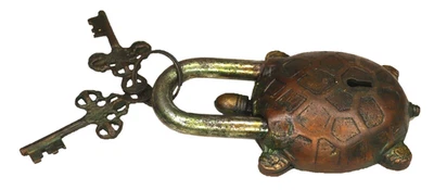 Candado Tortuga Estilo Vintage Hecho a Mano Latón Forma Tortuga Cerradura de Puerta Decoración del Hogar Foto 1 de 4