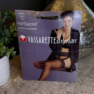 Vassarette Strumpfband Strumpf schwarz Nylon Spitze Strumpfwaren voller Figur Übergröße 1 - Bild 1 von 4