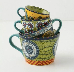 Anthropologie 4er Set Austin Flora Boho Messbecher mit Griffen Keramik - Bild 1 von 13