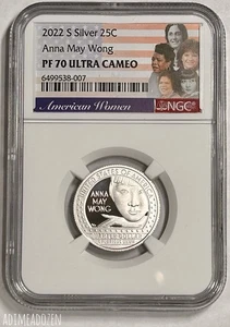 2022-S American Women Quarter Anna May Wong - Silber (NGC PR70) Sehr guter Erhaltungszustand 2697GL - Bild 1 von 4