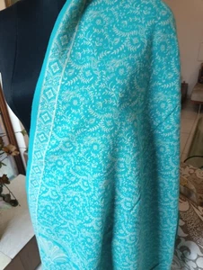 yak wool Yoga jamavar shawl Turquoise Reversible Throw kullu meditation Blanket - Picture 1 of 5