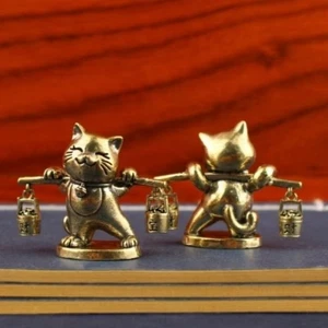 Miniature Lucky Cat Figurine Retro Brass Sculpture Decoration  for Home Cabinet - Picture 1 of 6