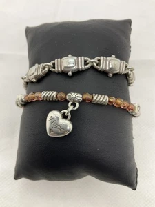 Brighton Lot of 2 Beaded Heart Charm Link Bracelets - Picture 1 of 4