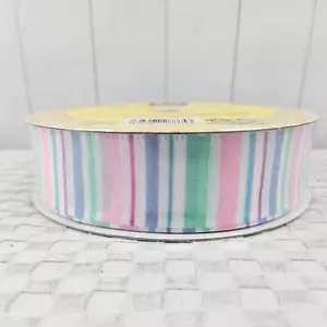 Springtime Ribbon Pastel Striped Member's Mark Premium Wired 1.5" 50 Yds - Picture 1 of 4