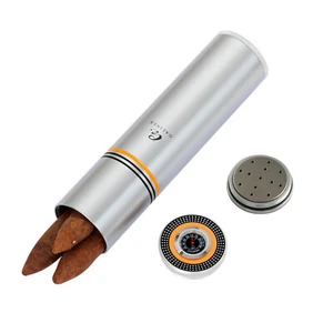 G Galiner Tubo Sigari Custodia Metallo 3-5 Sigari Humidor Travel Box Holder Igrometro - Foto 1 di 8