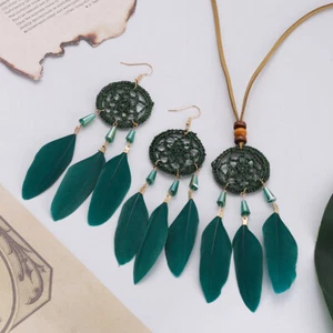 3Pcs Women's Earrings Boho Feather Necklace Retro Boho Long Tassel Drop Earrings - Picture 1 of 56