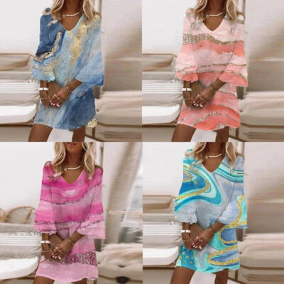 Prom Stylish Ruffles Dress Print Dress Sleeve Marble Womens Beautly - Image 1 of 4