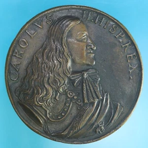 SPANIEN CARLO II MEDAILLE OHNE DATUM HOCHZEIT MIT MARIA ANNA VON PFALZ NEUBURG RR! - Bild 1 von 2