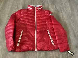 Kenneth Cole Lined Full Zip Puffer Jacket Red/Silver Packable Hood Men’s Medium - Picture 1 of 8