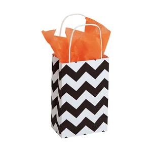 Paper Shopping 100 Bags Chevron 5 ¼” x 3 ½” x 8 ½” Black White Merchandise Gift - Picture 1 of 3