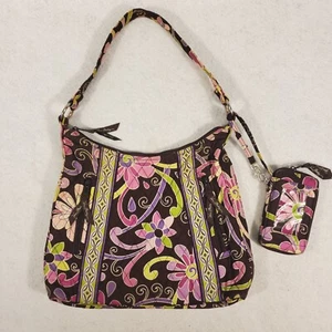 Vera Bradley Quilted Floral Adjustable Purple Punch Handbag Purse and Wallet Set - Picture 1 of 9