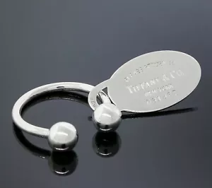 Please Return To Tiffany & Co. New York Sterling Silver Oval Tag Key Ring Holder - Picture 1 of 4
