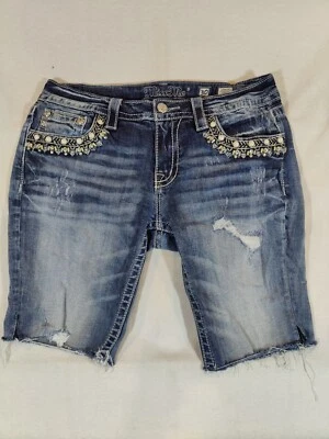 Pantalones cortos Miss Me para mujer 30 pantalones de mezclilla con corte adornados deslumbrantes desgastados azules Foto 1 de 4