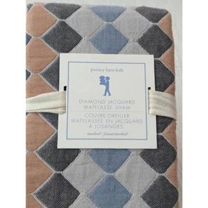 Pottery Barn Kids Diamant Jacquard Standard Kissen Schein Baumwolle 20" x 26" Neu - Bild 1 von 6