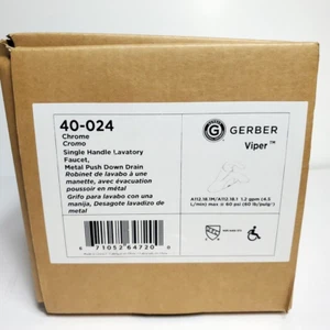 Gerber Viper 1H Chrome Lavatory Faucet w/ Metal Touch Down Drain 40-024 NEW - Picture 1 of 2