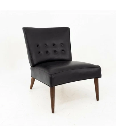 Valentine Seaver for Kroehler Mid Century Black Vinyl Slipper Lounge Chair Cover