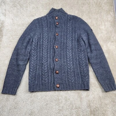 Ben Sherman Sweater Gray Adult S Lambswool Button Front Cardigan Cable Knit  - Image 1 of 4