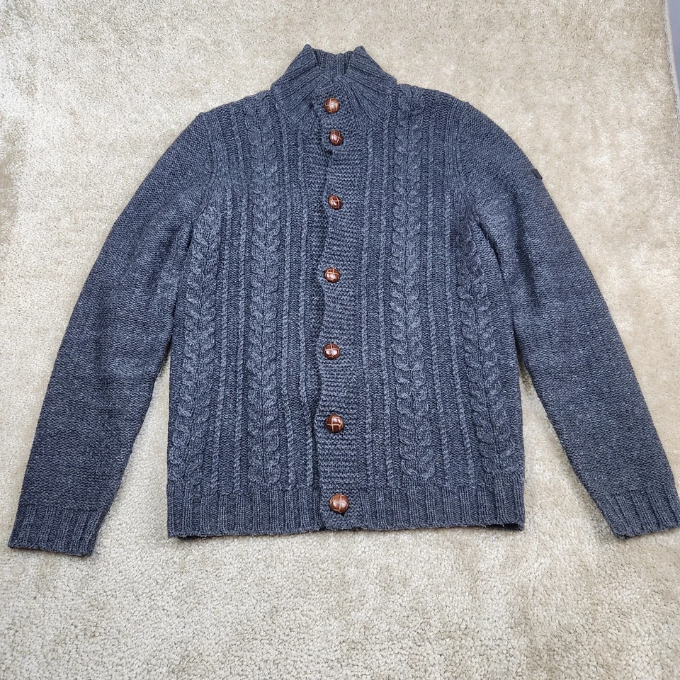Suéter Ben Sherman Gris Adulto S Lana de Cordero Botón Frontal Cárdigan Tejido con Cable  Foto 1 de 4