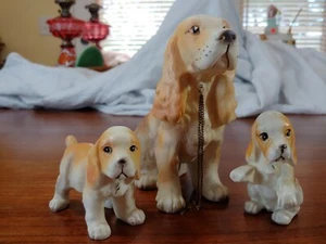VTG Set 3 Porcelain Mom Cocker Spaniel Dog + Puppies Chain Japan Erich Stauffer - Picture 1 of 12
