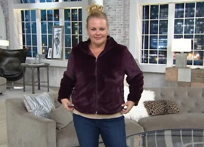 G.I.L.I. Zip Front Faux Fur Jacket with Hood Purple Women's Size 1X - Image 1 of 4