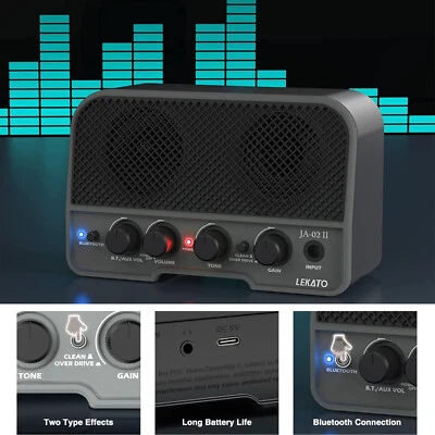 LEKATO Mini Guitar Amplifier Bluetooth 5.0 Electric Amp 5W Rechargeable Party