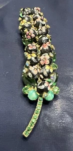 JULIANA Delizza Elster Green Rhinestone Polka Dot Cha Cha Brooch Vintage Jewelry - Picture 1 of 21