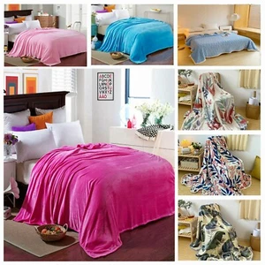 Solid Color Blanket Flannel Large Faux Fur Mink Fleece Couch Sofa Throw Rug Bed - Picture 1 of 54