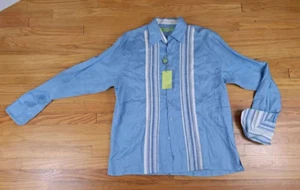Vintage 100% Linen Full Button Lite Blue Long Stripe X-Large Shirt Maxini NWT - Picture 1 of 7