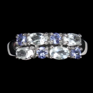 Anillo De Plata Esterlina 925 Ovalado Con Acuamarina Y Tanzanita Joyería Talla 8 - Imagen 1 de 9